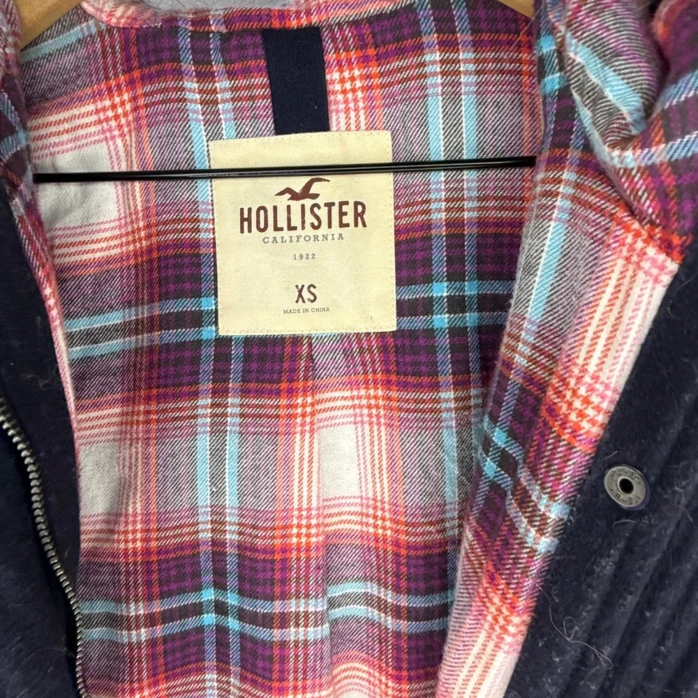 Hollister Navy Faux Fur Hood Lined‎ Jacket Womens XS